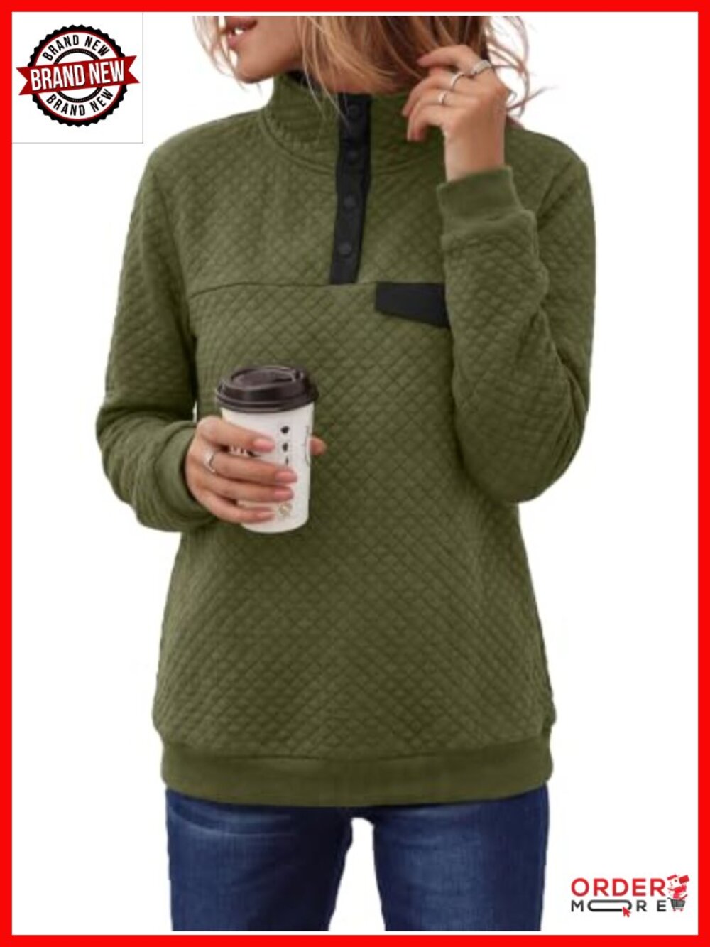 Quarter Zip Quilted Sweatshirt Pullover Kangaroo Pocket Relaxed Fit